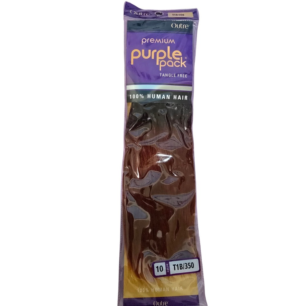 Outre Premium 100% Human Hair Weave Purple Pack Yaki 3 PACKS 10" Color #T1B/350